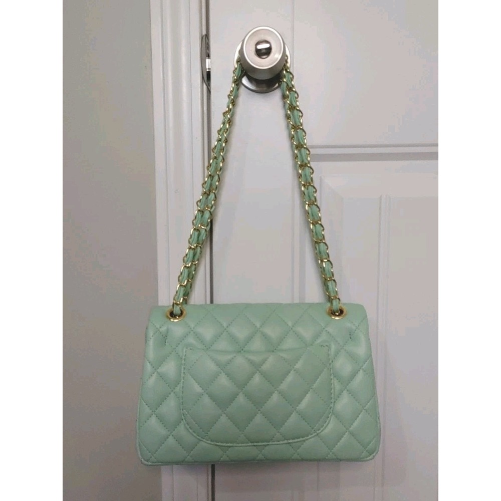 New Mint Green Chic Quilted Cross body Flap Shoulder Hand Bag Chain Strap Waffle - Picture 2 of 10